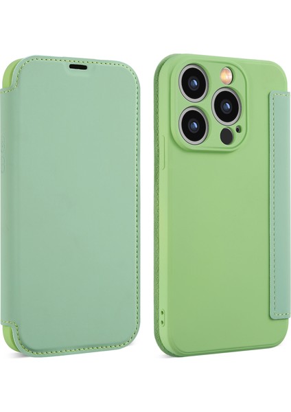 iPhone15 Pro Koruyucu Kılıf Kart Tutucu Kickstand Sıvı Silikon Cilt Touch Telefon Kapağı Matcha Yeşil (Yurt Dışından)