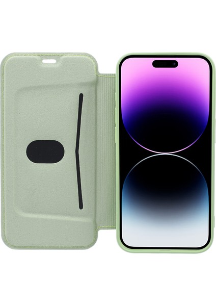 iPhone15 Pro Koruyucu Kılıf Kart Tutucu Kickstand Sıvı Silikon Cilt Touch Telefon Kapağı Matcha Yeşil (Yurt Dışından)