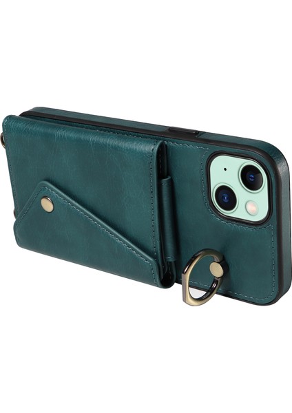 iPhone15 Plus Kart Çanta Tasarım Yüzüğü Kickstand Cep Telefonu Kapağı Litchi Doku Deri+Tpu Omuz Askılı Yeşili ile Arka Koruyucu Kasa (Yurt Dışından) fiyatları