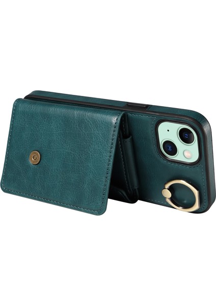 iPhone15 Plus Kart Çanta Tasarım Yüzüğü Kickstand Cep Telefonu Kapağı Litchi Doku Deri+Tpu Omuz Askılı Yeşili ile Arka Koruyucu Kasa (Yurt Dışından) modelleri