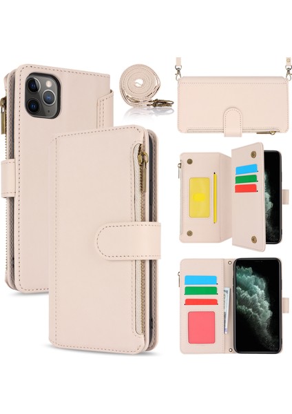 iPhone11 Pro Max Case Rfıd Için Çoklu Kart Yuvaları Engelleme Pu Deri Telefon Kapak-Beyaz (Yurt Dışından)