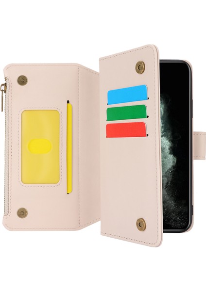 iPhone11 Pro Max Case Rfıd Için Çoklu Kart Yuvaları Engelleme Pu Deri Telefon Kapak-Beyaz (Yurt Dışından)