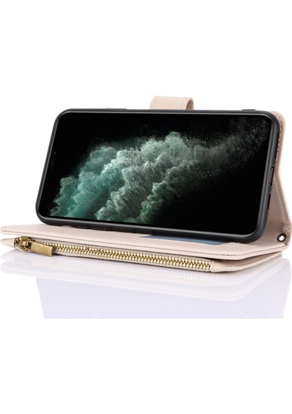 iPhone11 Pro Max Case Rfıd Için Çoklu Kart Yuvaları Engelleme Pu Deri Telefon Kapak-Beyaz (Yurt Dışından)