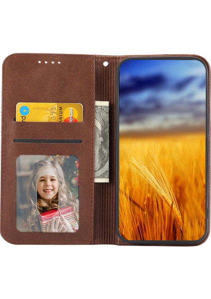iPhone15 Pro Max Güz Kanıtı Pu Deri Telefon Kılıfı Baskılı Rhombus Desen Standı Cüzdan Kapak Brown (Yurt Dışından) modelleri