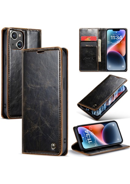 iPhone15 Plus Deri Cüzdan Stand Telefon Kılıfı Mumsu Çılgın At Dokusu Kapak Kavurosu (Yurt Dışından)