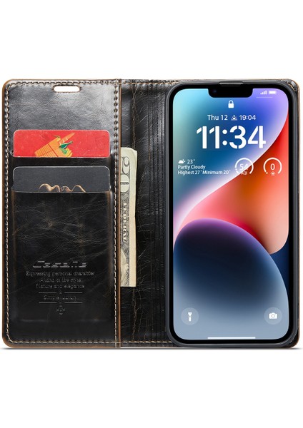 iPhone15 Plus Deri Cüzdan Stand Telefon Kılıfı Mumsu Çılgın At Dokusu Kapak Kavurosu (Yurt Dışından) modelleri