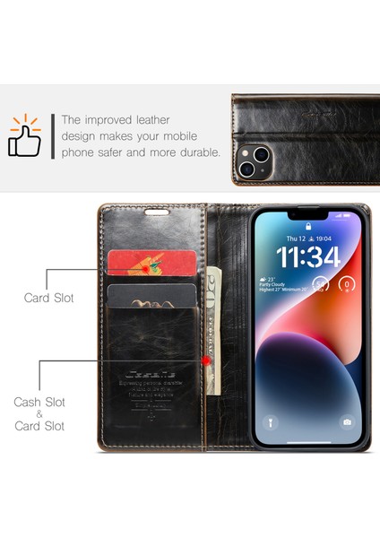 iPhone15 Plus Deri Cüzdan Stand Telefon Kılıfı Mumsu Çılgın At Dokusu Kapak Kavurosu (Yurt Dışından) indirimleri