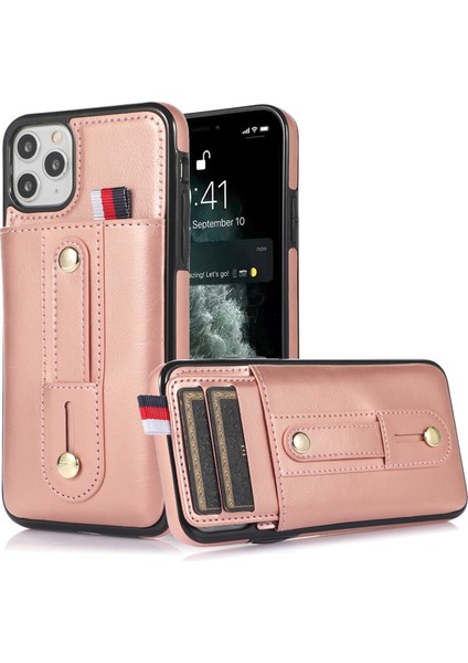 iPhone11 Pro Case Pu Deri+Tpu Gizli Kart Tutucu Kickstand-Rose Gold ile Damla Geçirmez Telefon Kapağı (Yurt Dışından)
