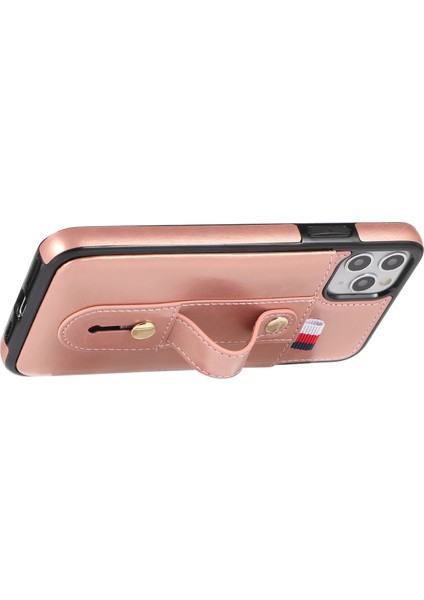 iPhone11 Pro Case Pu Deri+Tpu Gizli Kart Tutucu Kickstand-Rose Gold ile Damla Geçirmez Telefon Kapağı (Yurt Dışından)