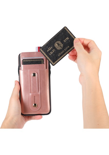 iPhone11 Pro Case Pu Deri+Tpu Gizli Kart Tutucu Kickstand-Rose Gold ile Damla Geçirmez Telefon Kapağı (Yurt Dışından)