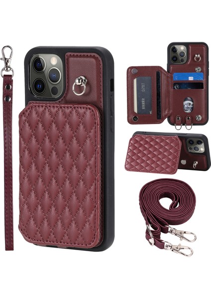 iPhone12 Pro Max Için Koruyucu Telefon Kılıfı Straps-Wine Red ile Basılı Pu+Tpu Telefon Kapağı (Yurt Dışından)