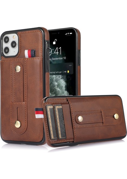 iPhone11 Pro Case Pu Deri+Tpu Gizli Kart Tutucu Kickstand-Brown ile Damla Geçirmez Telefon Kapağı (Yurt Dışından)
