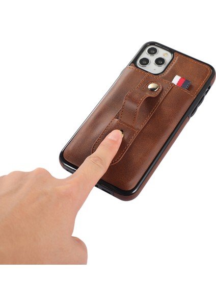 iPhone11 Pro Case Pu Deri+Tpu Gizli Kart Tutucu Kickstand-Brown ile Damla Geçirmez Telefon Kapağı (Yurt Dışından)
