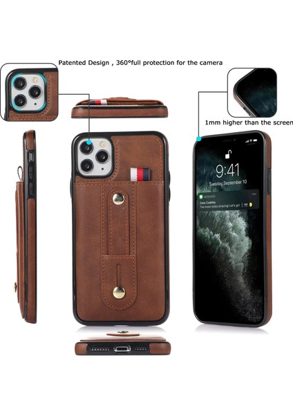 iPhone11 Pro Case Pu Deri+Tpu Gizli Kart Tutucu Kickstand-Brown ile Damla Geçirmez Telefon Kapağı (Yurt Dışından)