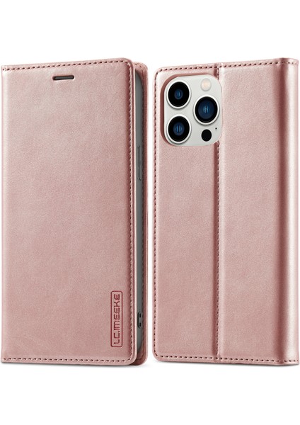 iPhone15 Pro Mikrofiber Deri Stand Cüzdan Manyetik Telefon Kılıfı Altın (Yurt Dışından)