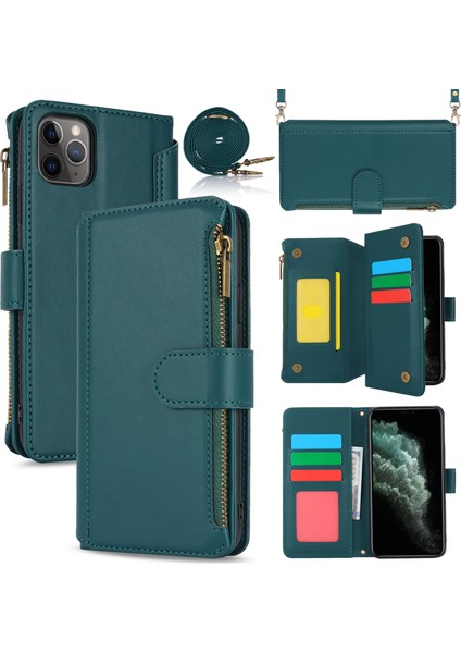 iPhone11 Pro Max Case Rfıd Birden Çok Kart Yuvası Engelleme Pu Deri Telefon Kapak Blue (Yurt Dışından)