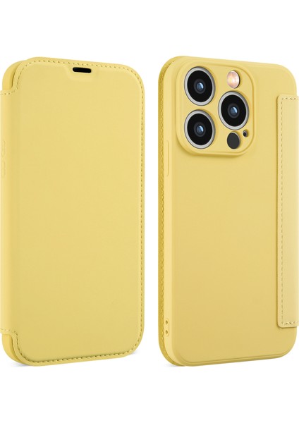 iPhone15 Pro Koruyucu Kılıf Kart Tutucu Kickstand Sıvı Silikon Cilt Touch Telefon Kapağını Sarı (Yurt Dışından)