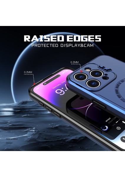 Magsafe Pc+Tpu Lens Çerçeve Kickstand Telefon Kapak-Mavisi ile Uyumlu iPhone15 Pro Magnetic Case Için (Yurt Dışından) fırsatları