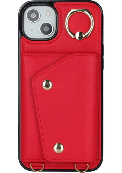 iPhone15 Fermuarı Cüzdanı Telefon Kılıfı Pu Deri+Tpu Yüzük Kickstand Sırt Kapak 2 Kayış Kırmızısı (Yurt Dışından) indirimleri