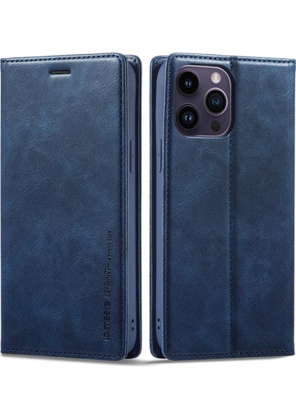 iPhone15 Pro Max Rfıd Engelleyen Deri Telefon Kılıfı Stand Cüzdan Kapak Blue (Yurt Dışından)