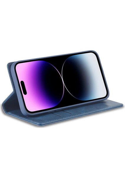 iPhone15 Pro Max Rfıd Engelleyen Deri Telefon Kılıfı Stand Cüzdan Kapak Blue (Yurt Dışından)
