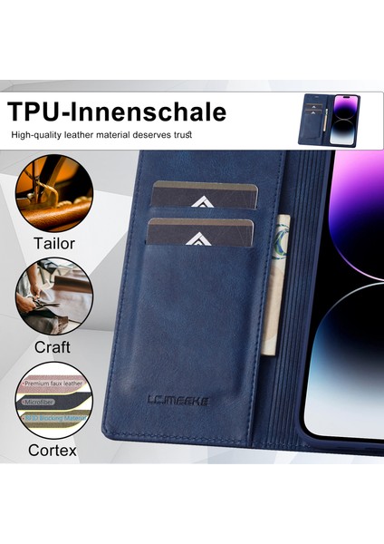 iPhone15 Pro Max Rfıd Engelleyen Deri Telefon Kılıfı Stand Cüzdan Kapak Blue (Yurt Dışından)