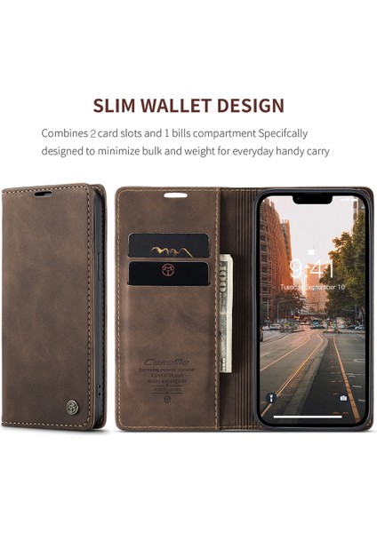 iPhone15 Deri Cüzdan Için Telefon Kasası Flip Standı Damla Geçirmez Kapak-Coffee (Yurt Dışından)