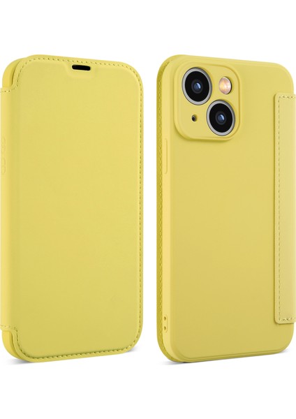 iPhone15 Plus Kart Tutucu Kickstand Sıvı Silikon Koruyucu Kılıf Sarı Için Cilt Touch Telefon Kapağı (Yurt Dışından)