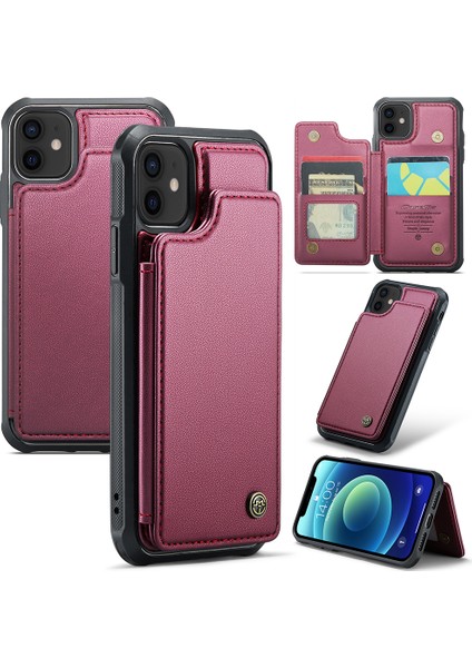 iPhone12/12 Pro Case Rfıd Için 4 Kart Yuvası-Kırmızı ile Telefon Kapağı (Yurt Dışından)