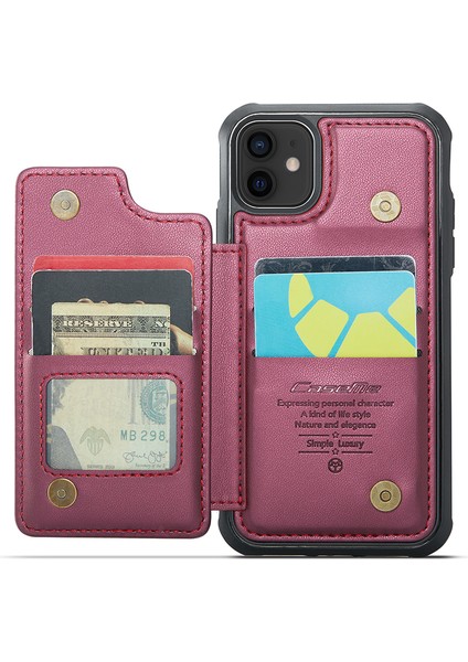 iPhone12/12 Pro Case Rfıd Için 4 Kart Yuvası-Kırmızı ile Telefon Kapağı (Yurt Dışından)