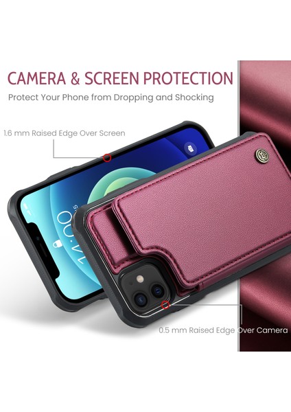 iPhone12/12 Pro Case Rfıd Için 4 Kart Yuvası-Kırmızı ile Telefon Kapağı (Yurt Dışından)