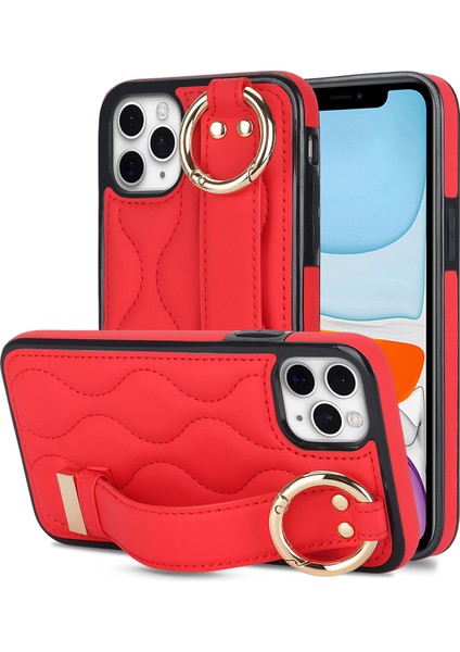 iPhone11 Pro Wave Desen Cep Telefonu Kılıfı Pu+Tpu Bilek Bant Kapak-Kırmızı (Yurt Dışından)