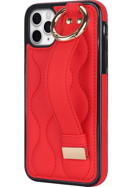 iPhone11 Pro Wave Desen Cep Telefonu Kılıfı Pu+Tpu Bilek Bant Kapak-Kırmızı (Yurt Dışından)