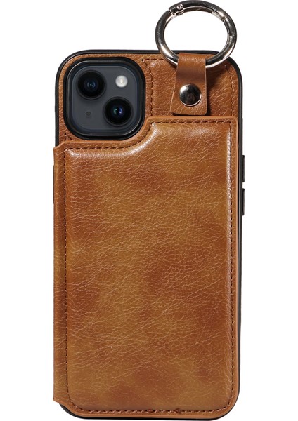 iPhone14 Vaka Yüzüğü Toka Deri+Tpu Telefon Kapağı Kart Yuvaları-Kahverengi (Yurt Dışından) modelleri