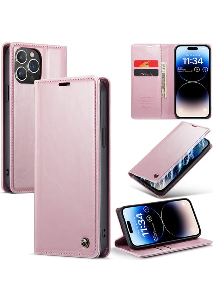 iPhone15 Pro Waxy Crazy Horse Doku Deri Deri Telefon Kılıfı Stand Koruyucu Kapak Pinti (Yurt Dışından)