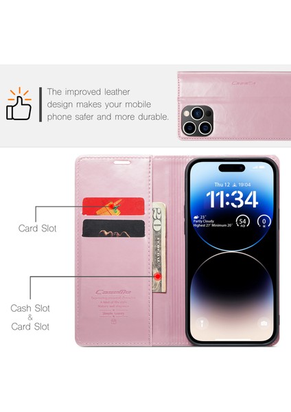 iPhone15 Pro Waxy Crazy Horse Doku Deri Deri Telefon Kılıfı Stand Koruyucu Kapak Pinti (Yurt Dışından) indirimleri