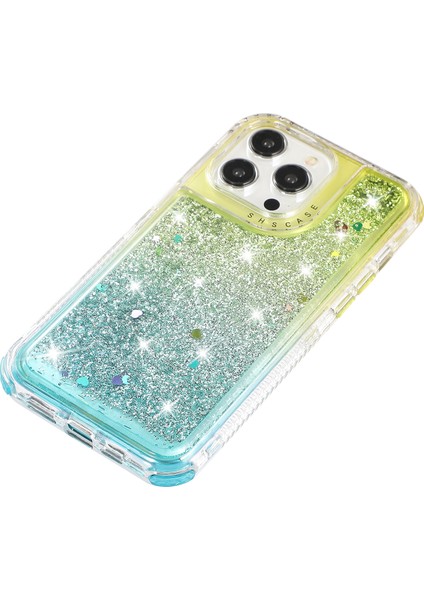 iPhone15 Pro Vasal Için Gradyan Için Quicksans ve Sıvı Akan Işıltı Tpu+Pc Arka Kapak-Altın+Açık Mavi (Yurt Dışından) fiyatları