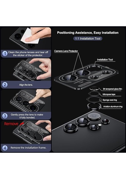 Samsung Galaxy S24 Ultra 5G İle Uyumlu Metal Kamera Korumalı 9H Cam Kamera Lensi % Yüz Görüntü Kalitesi T
