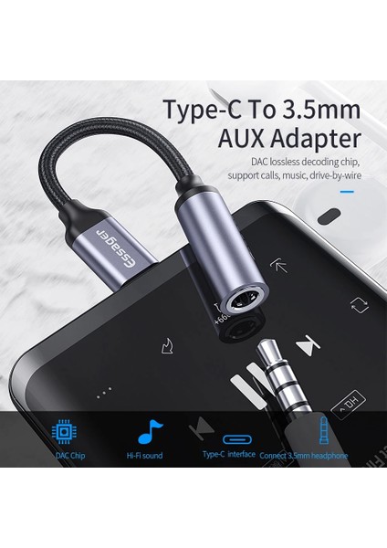 Essager USB Tip-C - 3,5 mm Jack Dişi Adaptör Kulaklık Kulaklık Tip C - 3,5 mm Aux Ses Kablosu Xiaomi Samsung Huawei Için (Yurt Dışından) fiyatları