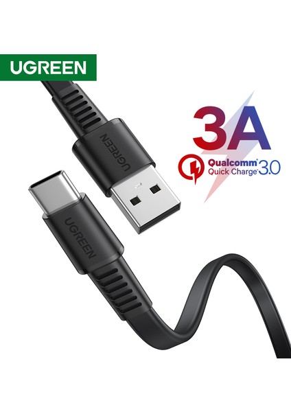 Ugreen 0.5 M USB C Şarj Kablosu 3A Düz USB Tip C - USB A Qc3.0 Hızlı Şarj Veri Kablosu Samsung Galaxy S10 Not 9 Hızlı Şarj Usb-C Kablosu (Yurt Dışından)