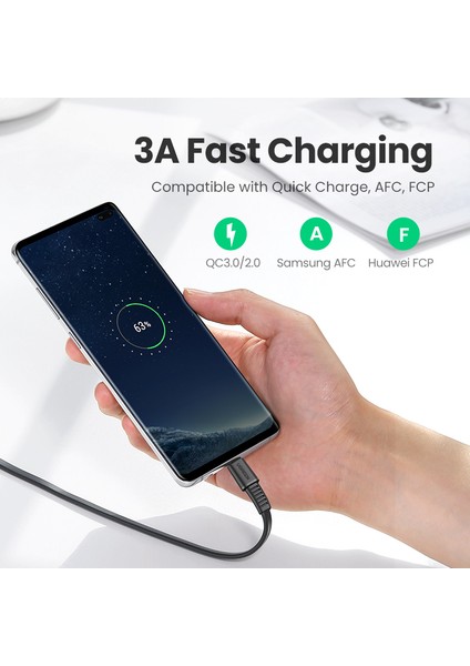 Ugreen 0.5 M USB C Şarj Kablosu 3A Düz USB Tip C - USB A Qc3.0 Hızlı Şarj Veri Kablosu Samsung Galaxy S10 Not 9 Hızlı Şarj Usb-C Kablosu (Yurt Dışından)