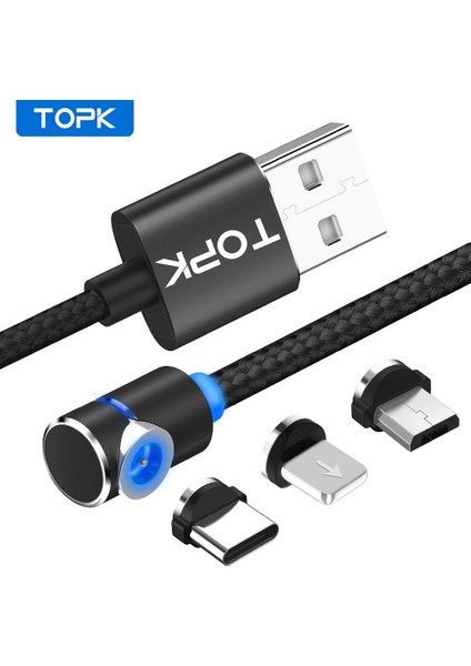 Topk L-Line 1 M 2 M 90 Derece L Tipi Manyetik Kablo Mikro USB Kablosu USB C Tipi Kablo LED Mıknatıs Şarj Aleti Kablosu iPhone x 8 7 6 (Yurt Dışından)