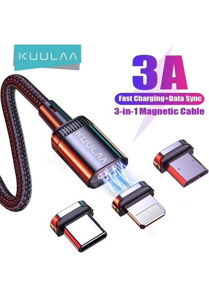Kuulaa Manyetik Kablo Mikro USB Tip C Hızlı Şarj Kablosu iPhone 12 11 Pro Xs Max Xr x 8 7 Şarj Cihazı Microusb USB C Tel Kablosu (Yurt Dışından)