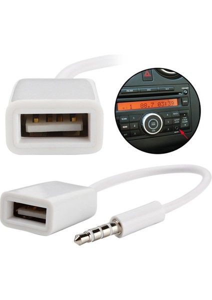 Araba Oto USB Dişi 3.5mm Jack Aux Erkek Ses Kablosu Dönüştürücü Uzatma Kablosu (Yurt Dışından)