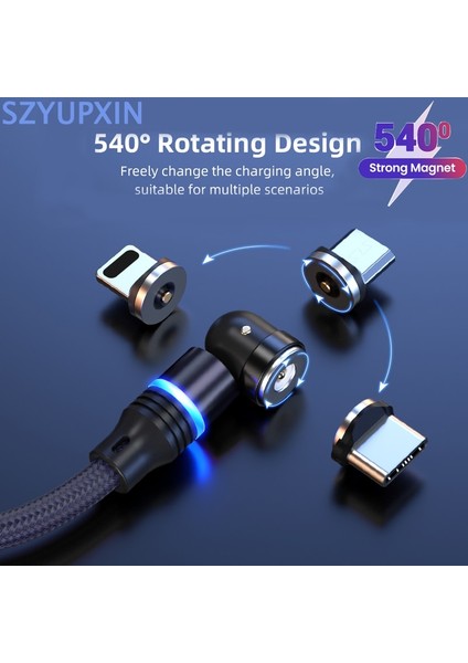 Szyupxın LED 540° Döndürme Manyetik USB Kablosu Hızlı Tip C Kablo Veri Şarj Mikro USB Kablosu iPhone 11 Pro Xs x Samsung Xiaomi (Yurt Dışından)