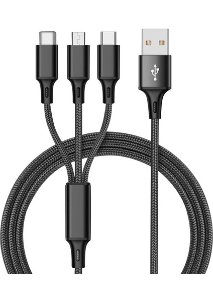 USB Kablosu iPhone 12 11 Xs x 8 7 6 Şarj Şarj Cihazı 3 In 1 Mikro USB Kablosu USB Tip C Cep Telefonu Kabloları Samsung S9 (Yurt Dışından)