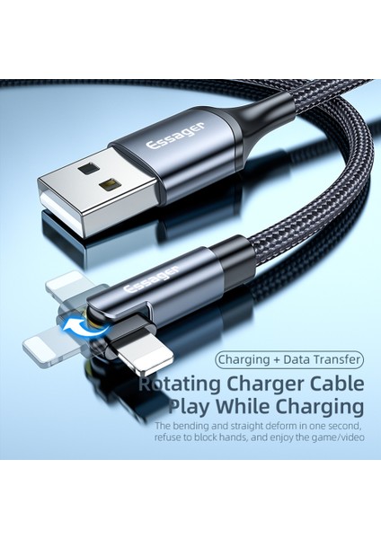 Essager 3A Hızlı Şarj Kablosu Mikro USB Tip C Veri Şarj Cihazı iPhone Xiaomi Cep Telefonu Için 180 ° Rotasyon Döndürme Tel Kablosu (Yurt Dışından)