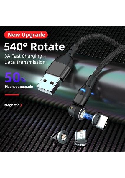 540 Derece Döndür Manyetik Kablo 3A Hızlı Şarj Mıknatıs Şarj Cihazı Mikro USB C Tipi Kablo Cep Telefonu Teli iPhone Xiaomi Için (Yurt Dışından) fiyatları