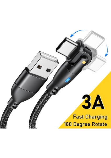 180 Döndür USB C Kablosu Mikro Tip C Kablo Hızlı Şarj Kablosu Xiaomi Huawei iPhone Samsung 3A Qc3.0 Veri Kablosu Usb-C Şarj Cihazı (Yurt Dışından)