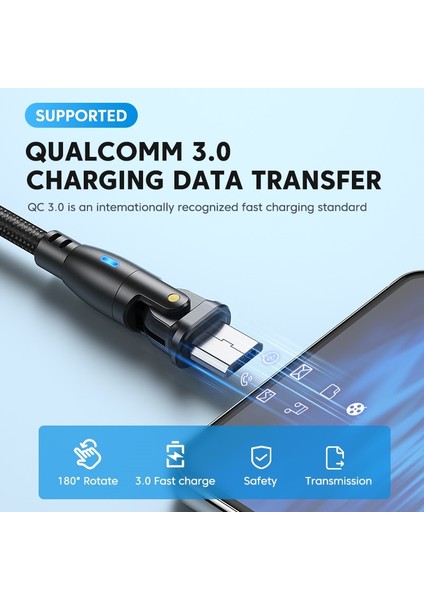 180 Döndür USB C Kablosu Mikro Tip C Kablo Hızlı Şarj Kablosu Xiaomi Huawei iPhone Samsung 3A Qc3.0 Veri Kablosu Usb-C Şarj Cihazı (Yurt Dışından)